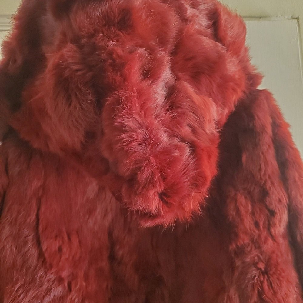 Ashley Stewart Red Teddy Jacket with Plush Faux Fur and hood - Picture 9 of 14